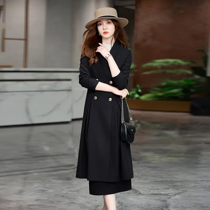 Office Formal Party Skirt Suits Women Autumn Winter Elegant Long Blazer Jacket Coat And Long Skirt Set Windbreaker Cloth From 110 05 DHgate