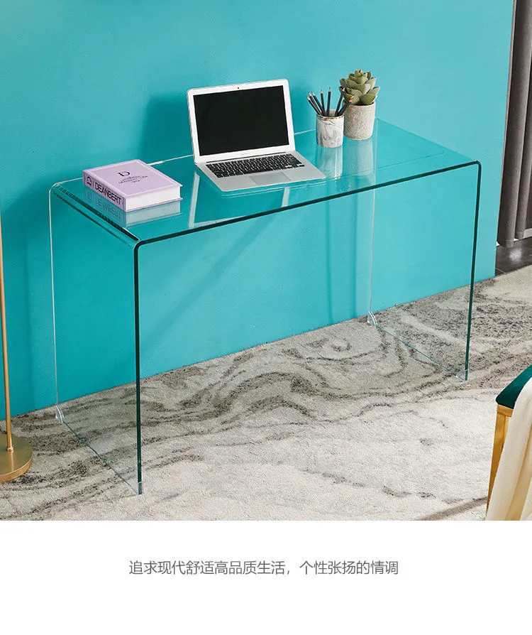 Glass Computer Desk | Modern Transparent PC Table For Home Office Small ...