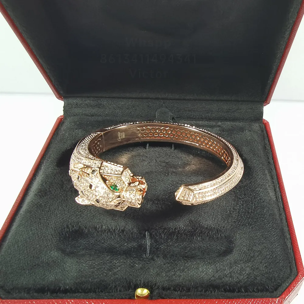 Designer Bangles: Leopard Head Emerald Bangle, Gold Plated