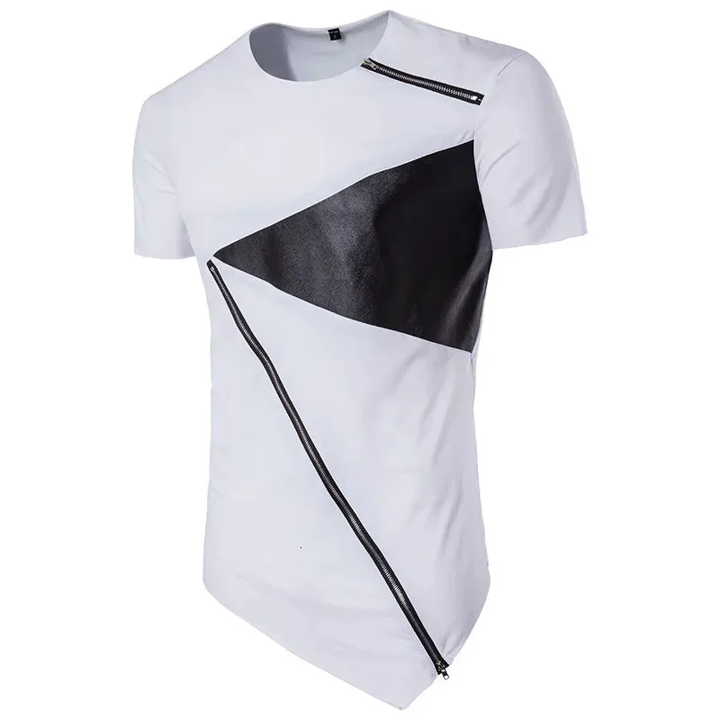 Men's Patchwork Leather shirt with t shirt with Zipper