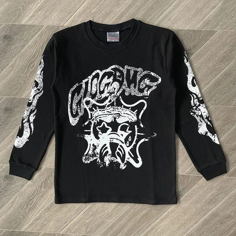 Glo Gang Eroded Glo Thermal Tee Cartoon Long Sleeve Cotton T-Shirt European  and American Fashion