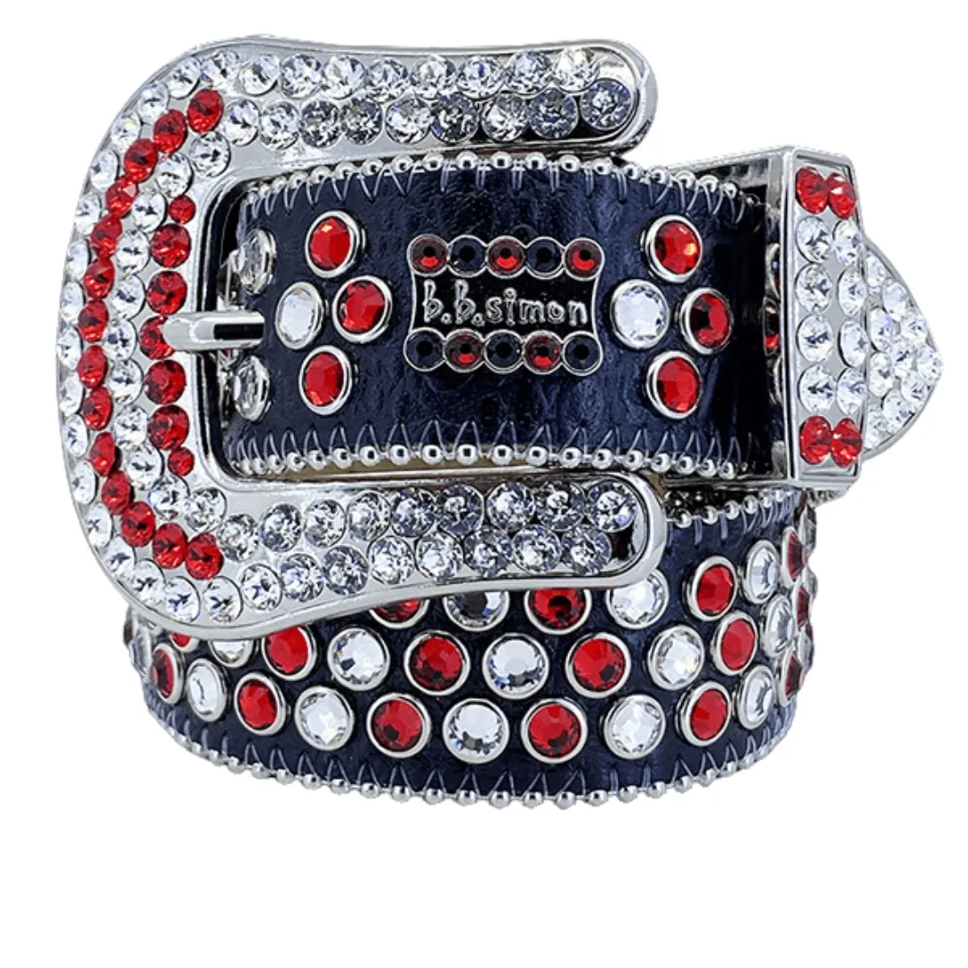 Spouse Visa Bb Simon Belt Black And Red Luxury Diamond Designer