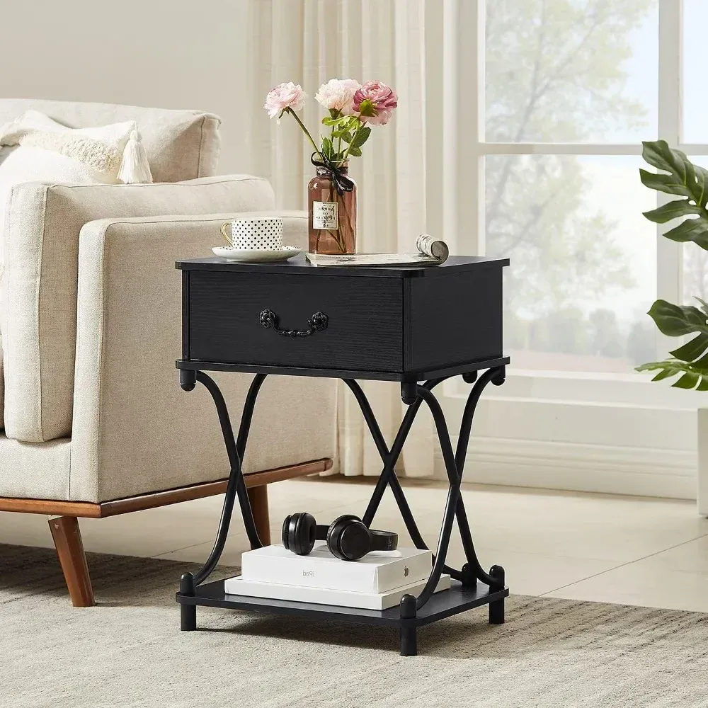 Black Set Of 2 Nightstands With Drawer A Storage Place Open Shelf Ideal For Bedroom Living Room And Bedside Table From Ddmyearth 131.71 DHgate.Com
