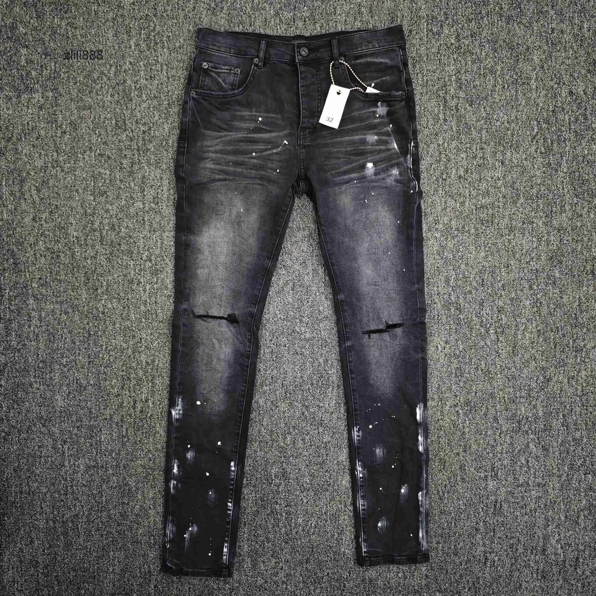 Jeans da uomo di alta qualità con spacco sul ginocchio in resina nera viola e vita bassa, pantaloni da uomo americani, nuova tendenza alla moda_voghion.com