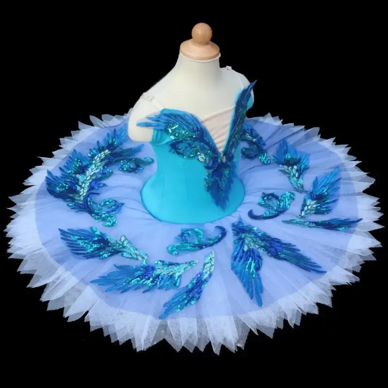 blue and white tutu dress White Soft Tutu w/Attached White Leotard and Blue Feathers