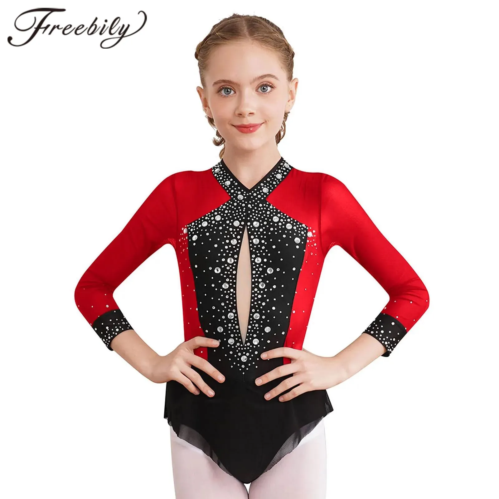 Girls Gymnastics Leotards Sparkle Rhinestone Rhythmic Gymnastics Bodysuit for Kids Yoga Ballet Figure Skating Comfortable Stretchy Lycra Jumpsuit