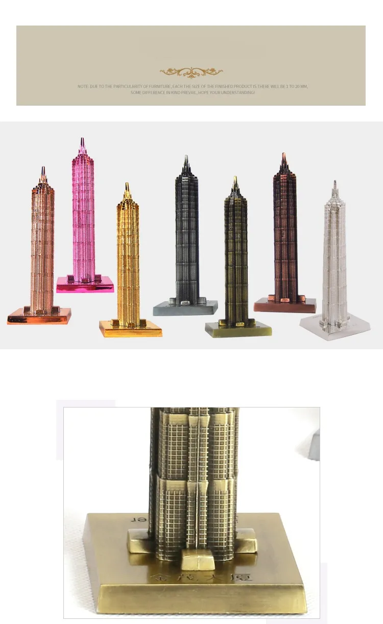 Collection de maquettes d'édifices de Shanghai : tour Perle de l'Orient et centre financier mondial – réplique d'architecture en métal bronze doré électrolytique, idéale pour la (Bronze-Petit Collection de maquettes d'édifices de Shanghai : tour Perle de l'Orient et centre financier mondial – réplique d'architecture en métal bronze doré électrolytique, idéale pour la (Bronze-Petit