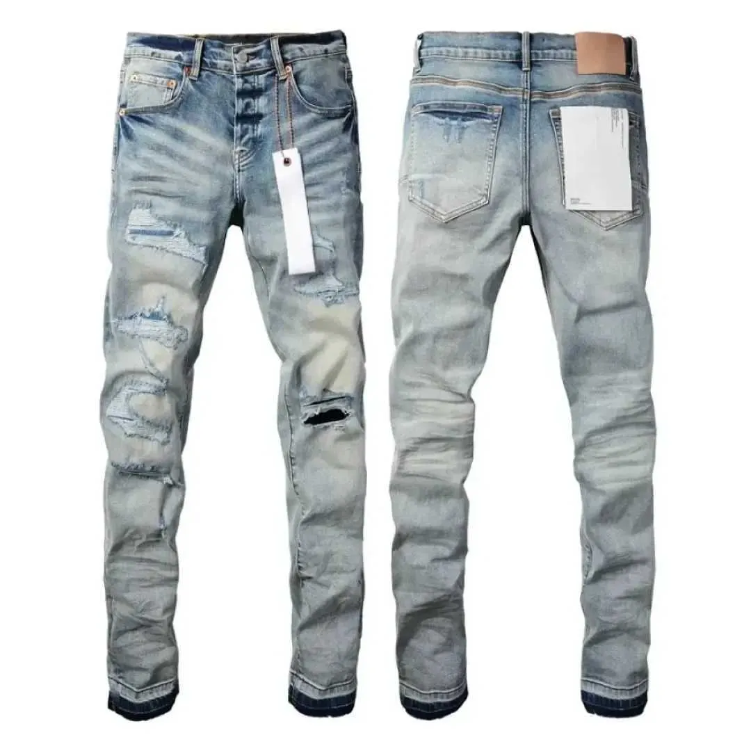 Jeans viola da uomo High Street con toppe bucate rovinate, pantaloni alla moda, pantaloni skinny a vita bassa, 9013_voghion.com