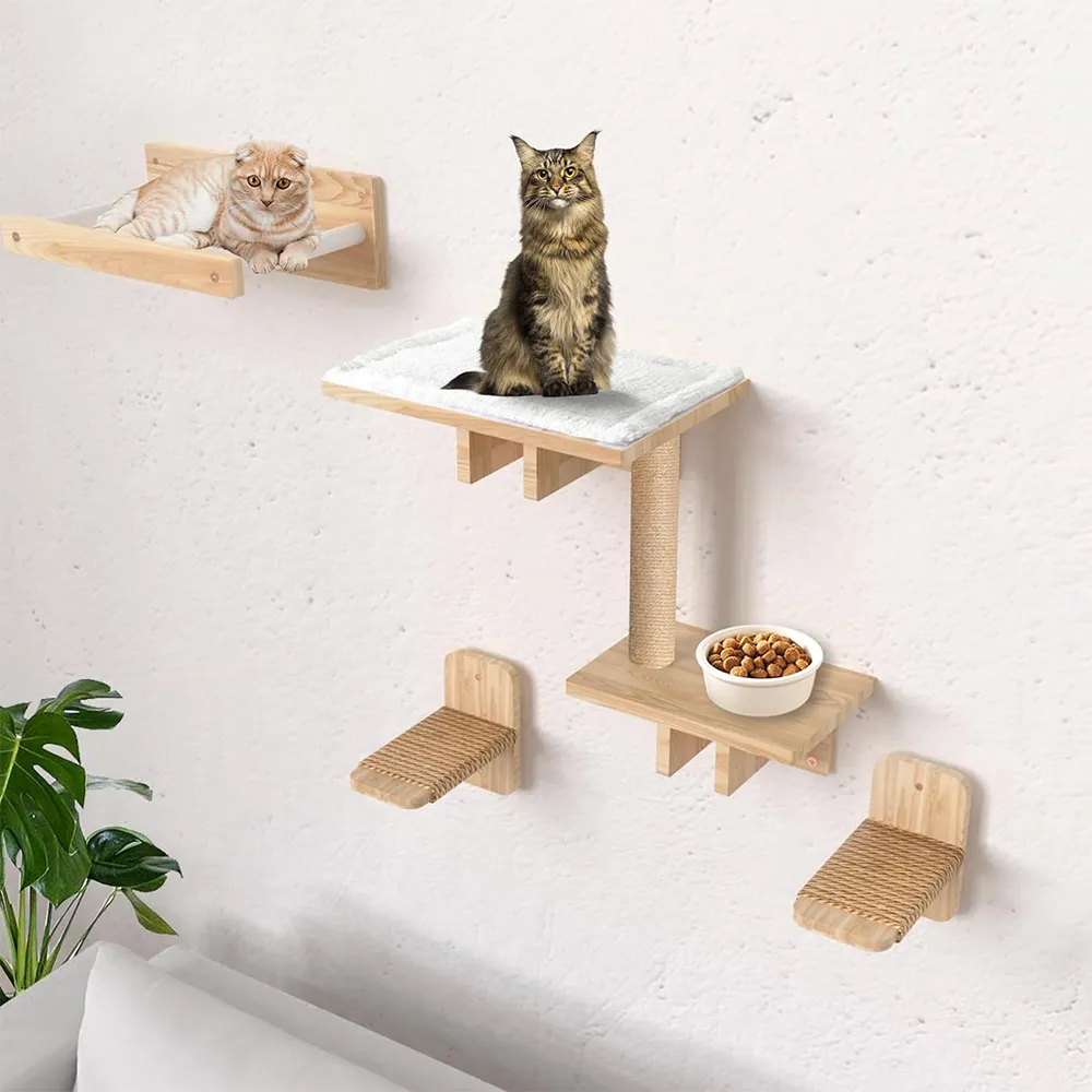 Ioensy Wall Mounted Cat Scratching Post With Ladder - Space Saving Sisal Scratcher For Indoor Cats