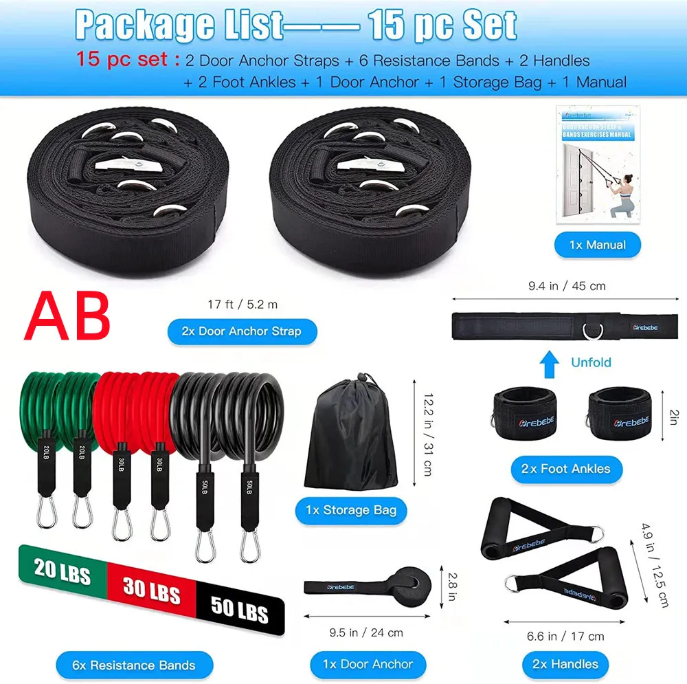 Heavy Duty Door Anchor For Resistance Bands - Fitness Band Anchor Strap For Exercise Tubes | 24" Or 40" Cotton Webbing Loop