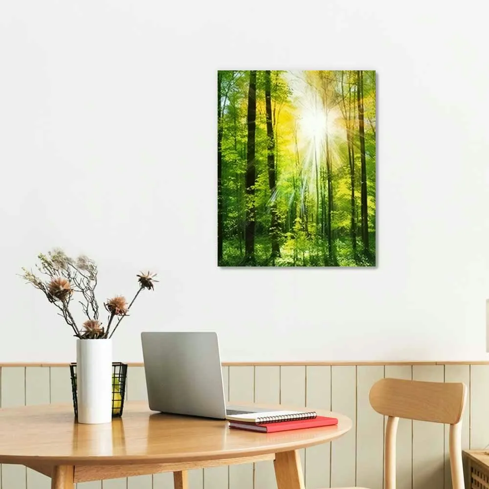 Youk-art Décor 3 Panneaux Toile Morning Sunrise - Forêt Arbres Vert Soleil - 30x40cm X3 - Décoration Murale