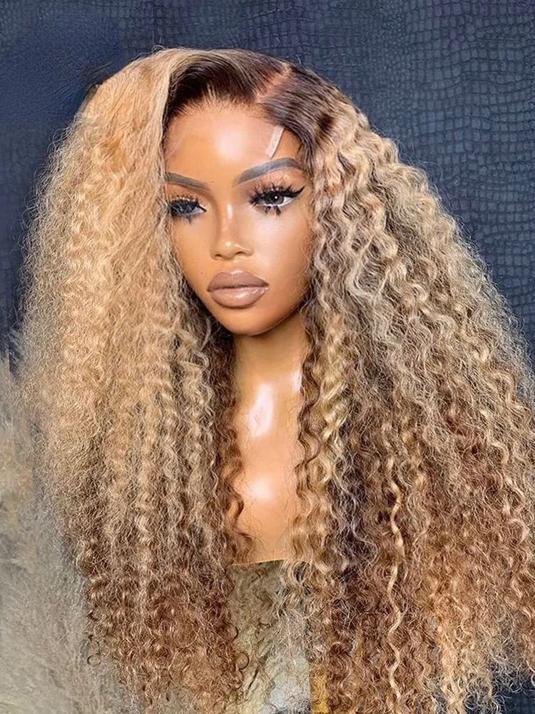 celebrity honey Blonde brown root lace wig Honey Blonde Auburn 27/30 Dark Roots Ombre 24 In main image 4