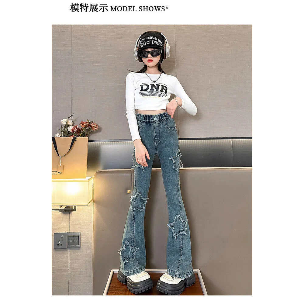 Girls Stretch Camo Cargo Flared Jeans – High Waist Y2K Denim Pants