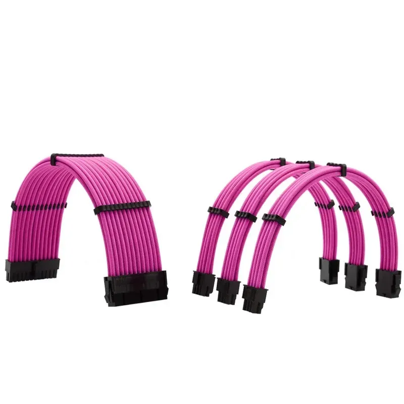 Pink Cable Extensions PC Case Sleeved PSU Extension Cable Kit 4 In 1 18AWG ATX 24Pin VGA 6+2P ...