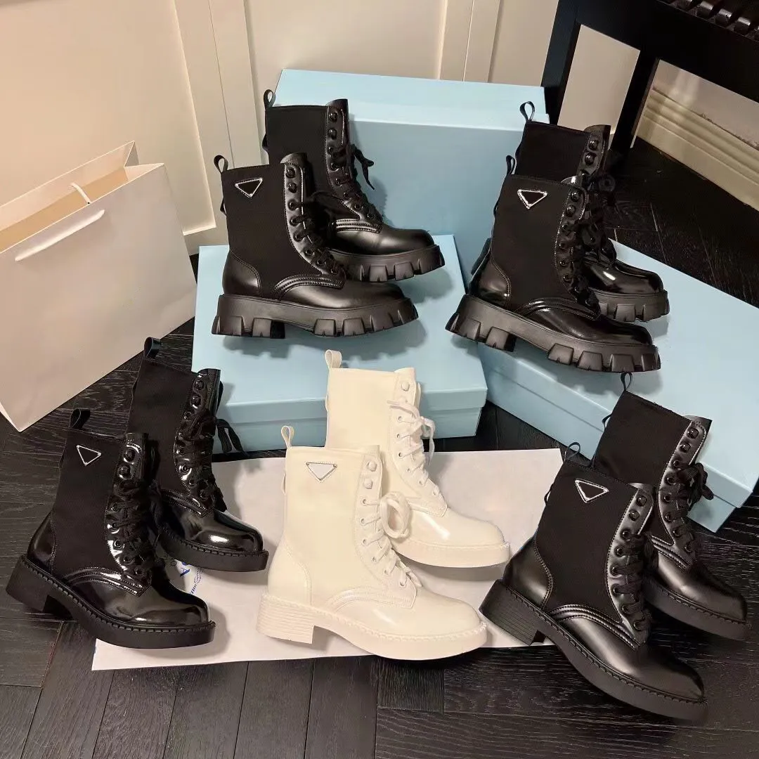 Boots Platform Ankle Boots Women Shoes Real Leather Designer Chunky Heels Shoes Ankle Boot EU 35 42 Glossy Leather Knee Boots Motorcycle Boots With Bags Military From SG 107.15 DHgate
