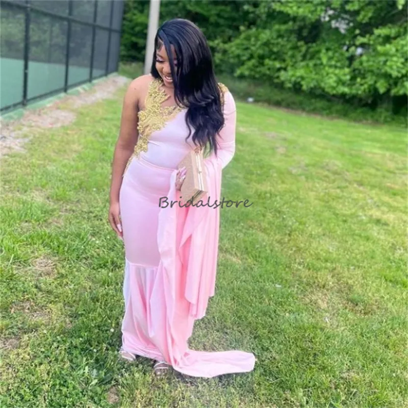Charming One Shoulder Pink Mermaid Pink Mermaid prom dress with Gold Crystal Embellishments - Perfect for African Engagement, Formal Occasions, Charming One Shoulder Pink Mermaid Pink Mermaid prom dress with Gold Crystal Embellishments - Perfect for African Engagement, Formal Occasions,