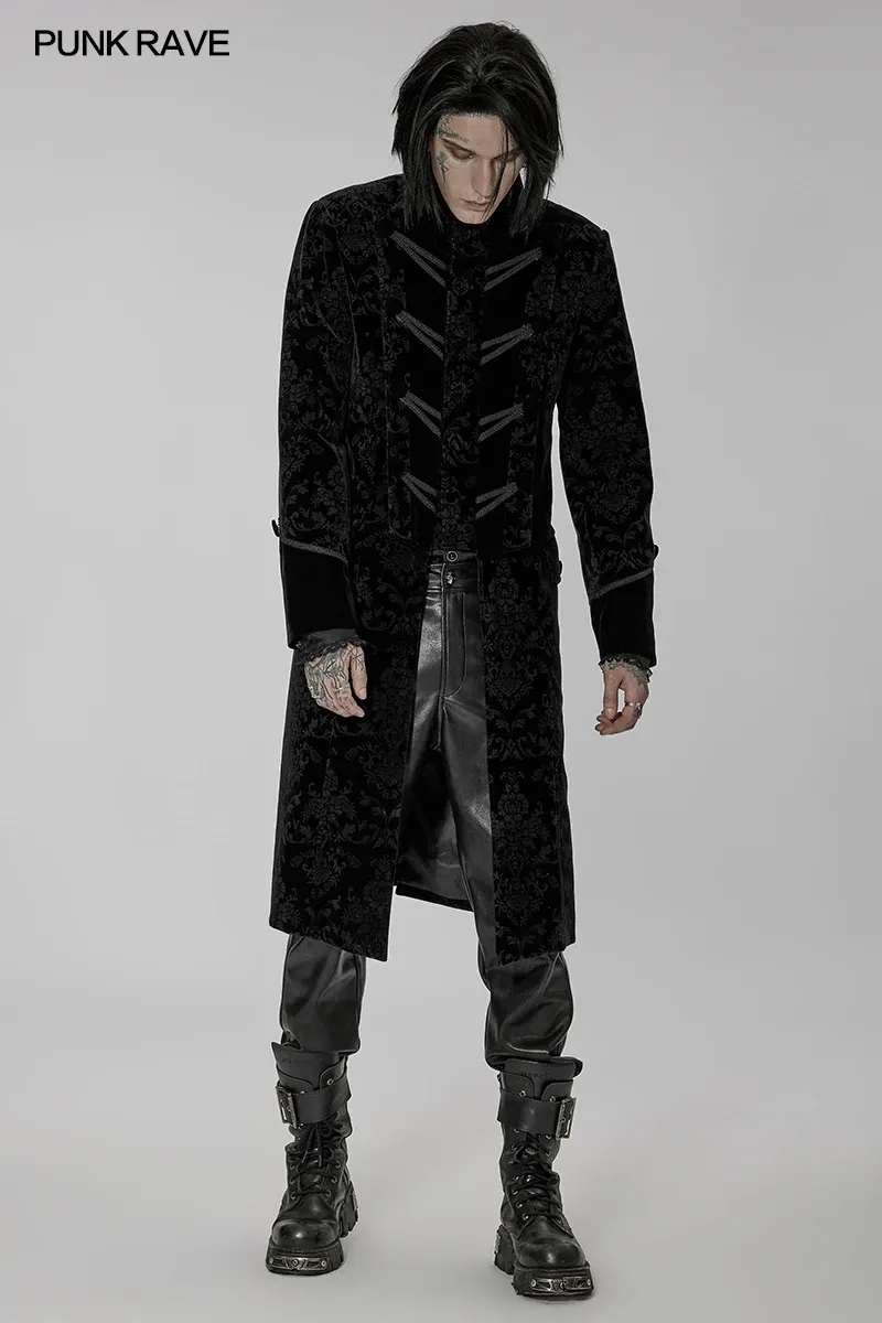 PUNK RAVE Gothic Printed Spliced Collar Long trench coat for Men 