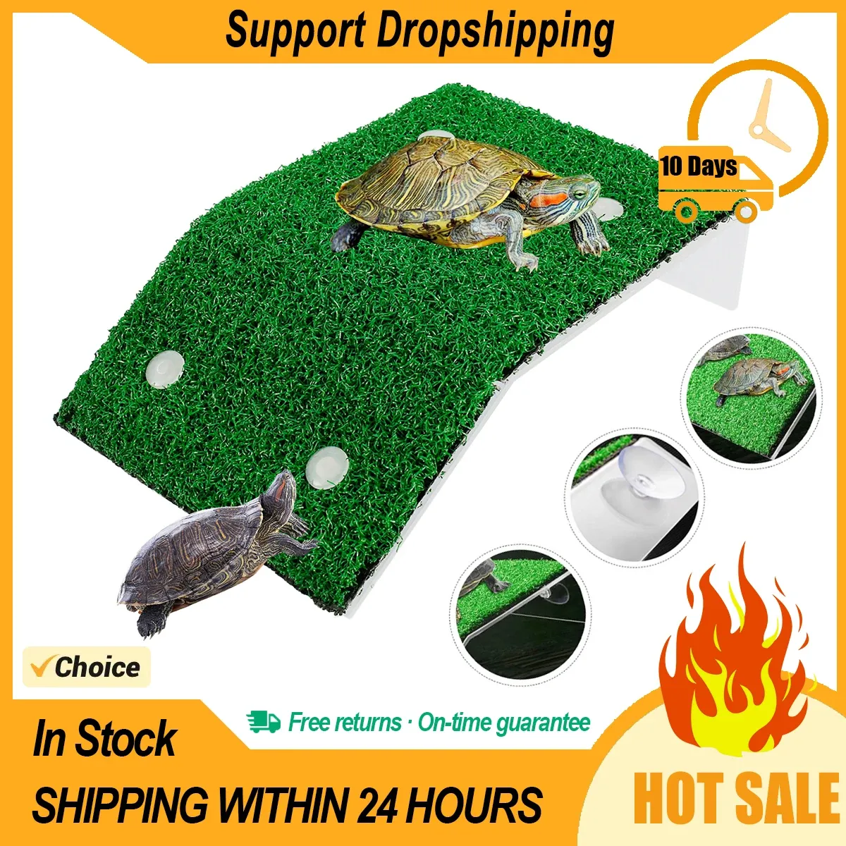 Piattaforma Basking Per Tartarughe Con Erba Artificiale - Rampa Per Acquario - Foto 4