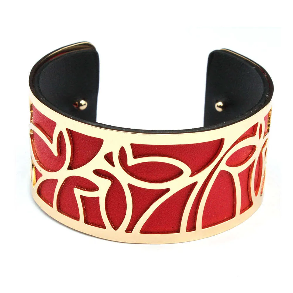 Interchangeable PU Leather Cuff Bracelet for Women Heart Hollow Bangle