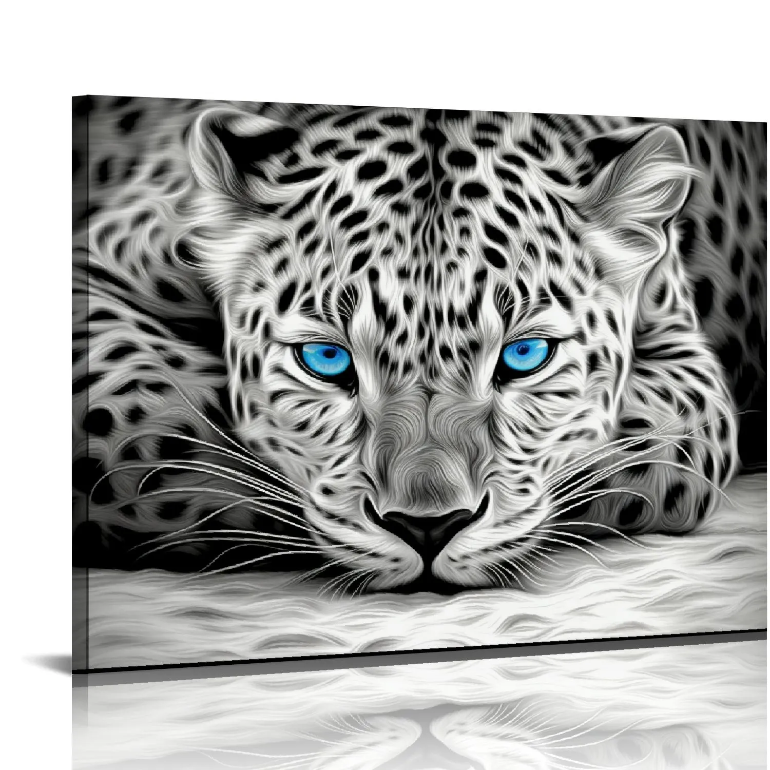 Cheetah Blue Eyes Abstract Canvas Wall Art Prints, Black and
