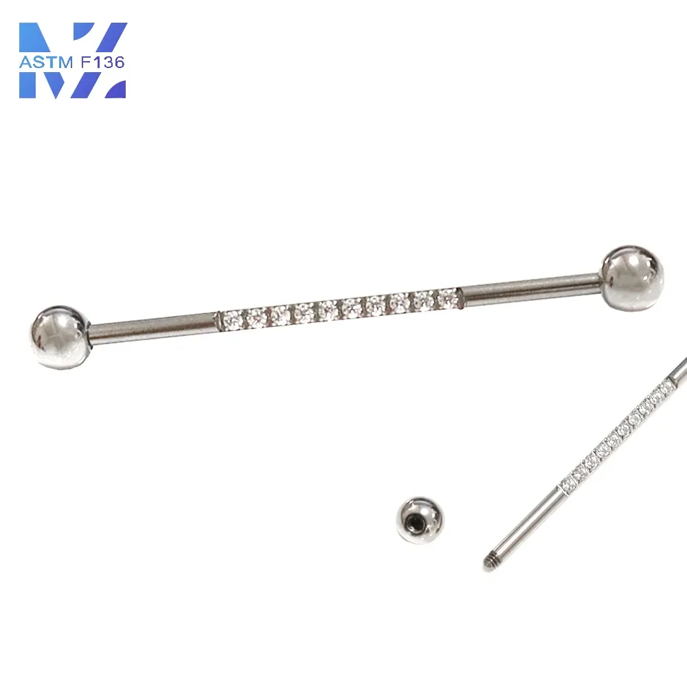 Save Big on Bulk Double Bar Earrings Titanium Double Head Round Ball  Zirconia Ear Bridge Earrings: 14 Grams, Straight Bar, Body Piercing Jewelry 