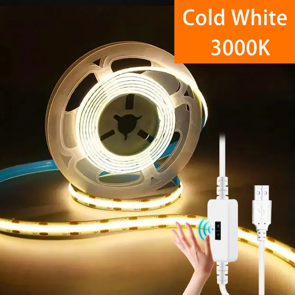 Dimmable Warm White LED Strip Lights 1M 2M 3M USB Motion Sensor Tape for Bedroom TV Mirror Backlight