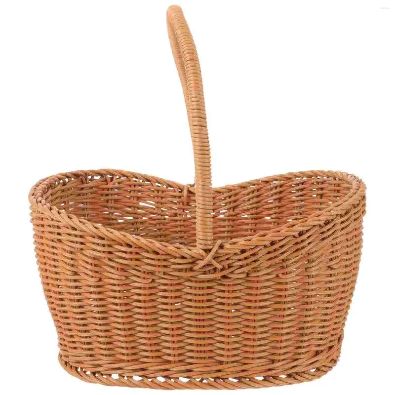 Handwoven Wicker Storage Basket with Lid Natural Rattan Fruit Organizer