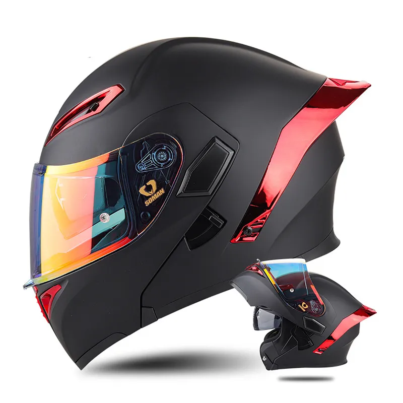 DOT Certified Men s Motorbike Helmet Full Face Flip Up Motocross Helmet with Double Visor for All Seasons