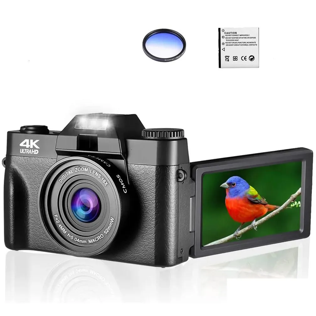 Digital Cameras Ro Lens 4K Camera Sn Selfie Camcorder 48Mp Vlog Wifi Webcam Vintage Video Recorder 16X Wide Angle 230323 Drop Delivery Ot2Hp
