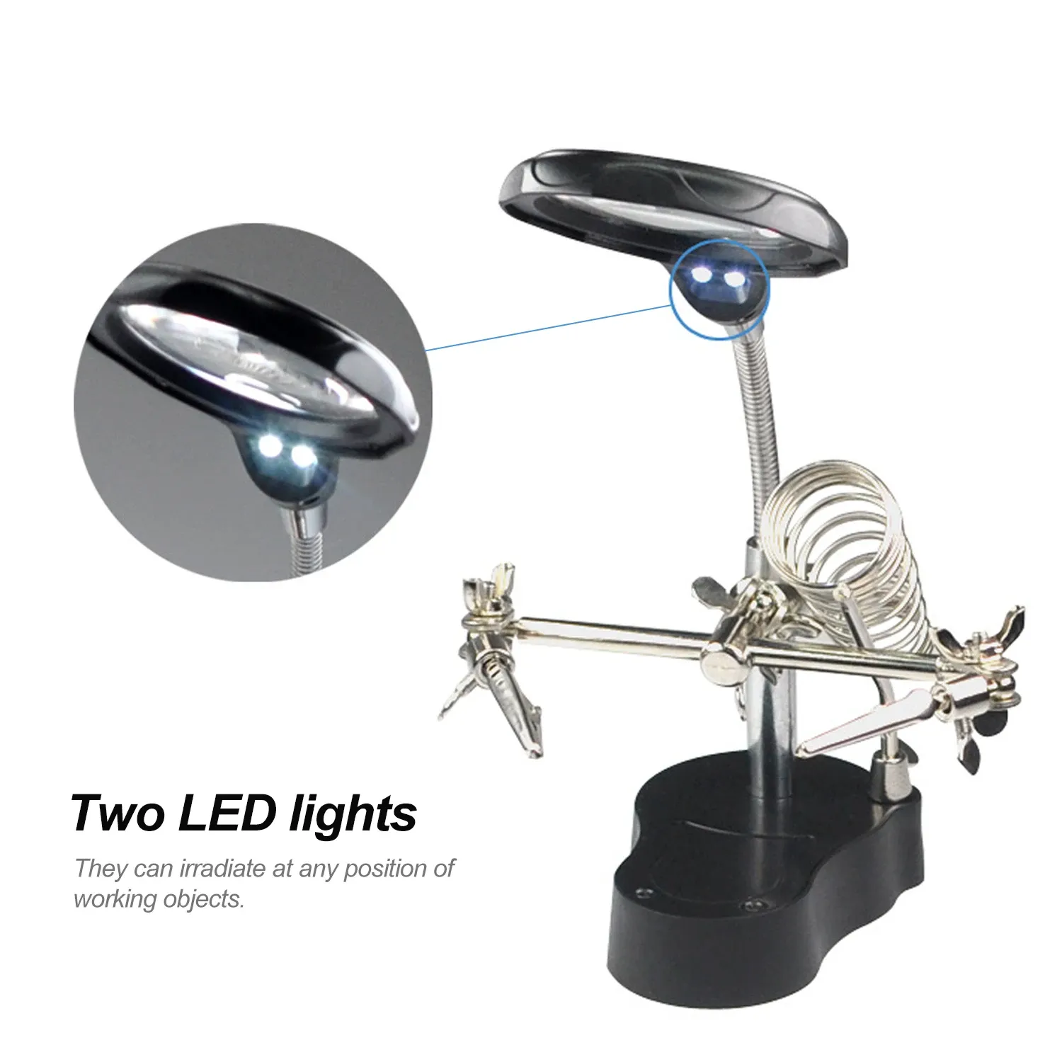 DHgate Tabletop Magnifier w LED Light Adjustable Stand Alligator Clips Desktop Magnifying Glass Perfect for Reading Crafting Soldering Inspecting Home Garden
