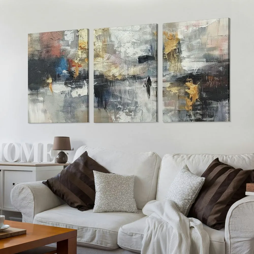 Grey Abstract Canvas Wall Art 12x16 in 3 Panels with Heavy Texture and Gold  Accents for Bedroom and Living Room from Dhgate Paintings - price 33.16, image size:1000x1000