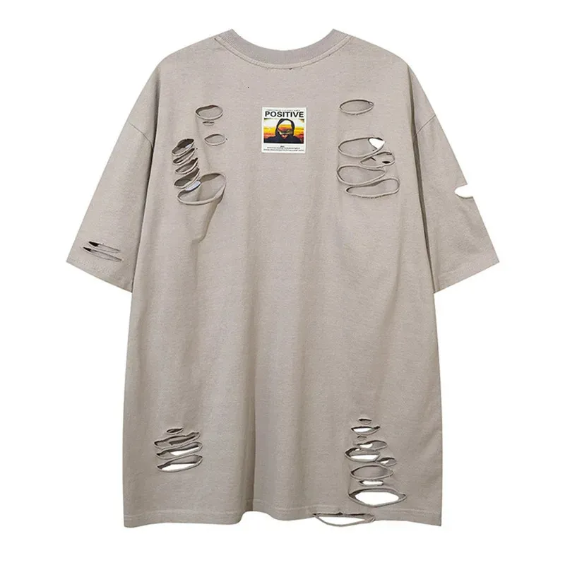Harajuku Streetwear Oversized T-Shirt with Ripped Holes, Perfect for Casual  Summer Style