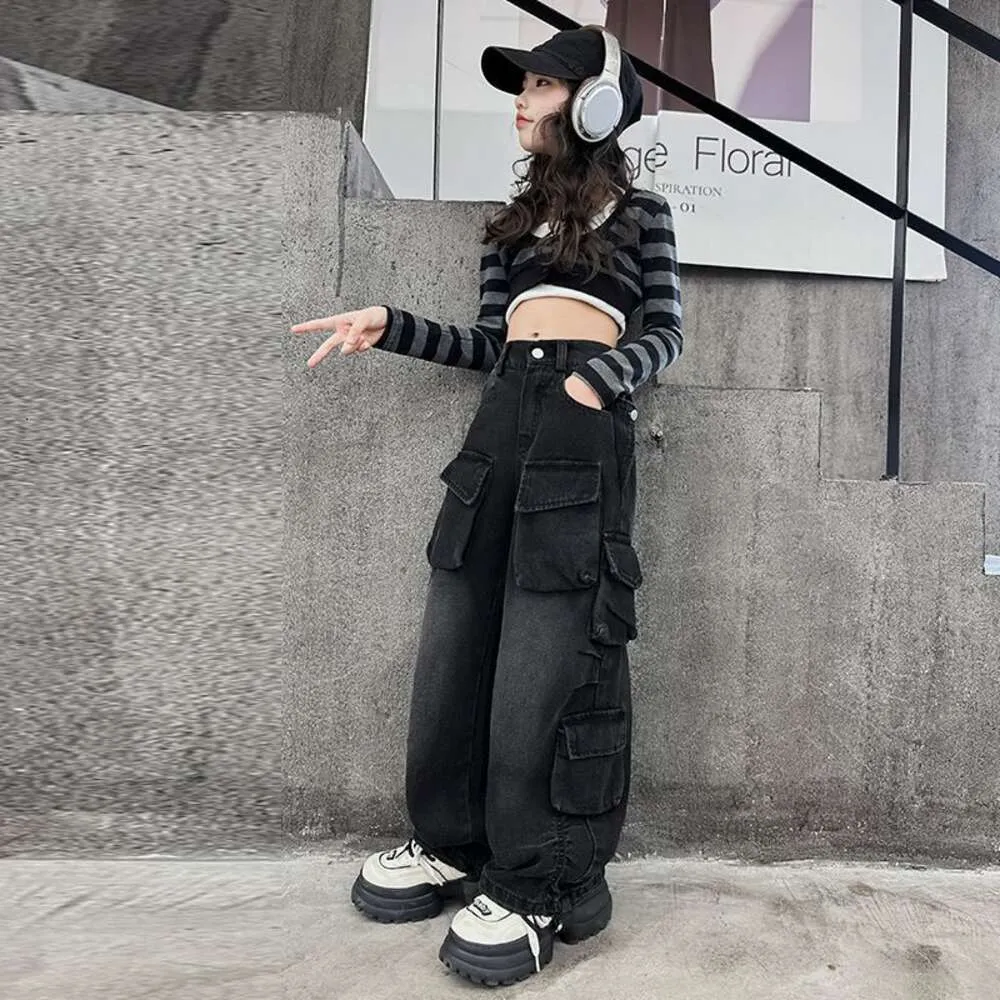 DHgate.com:Spring Loose Cargo Jeans for Girls, Elastic Waist