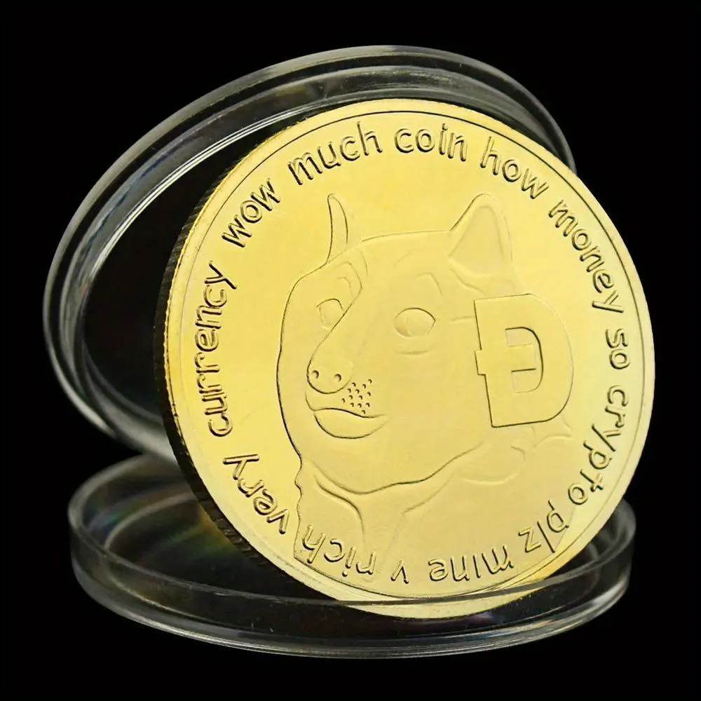 Gold Coins 2023 Commemorative Gold Plated Dogecoin – Collectors Edition Coin  With Acrylic Cover (Iron Base) 2023 Gold Coin