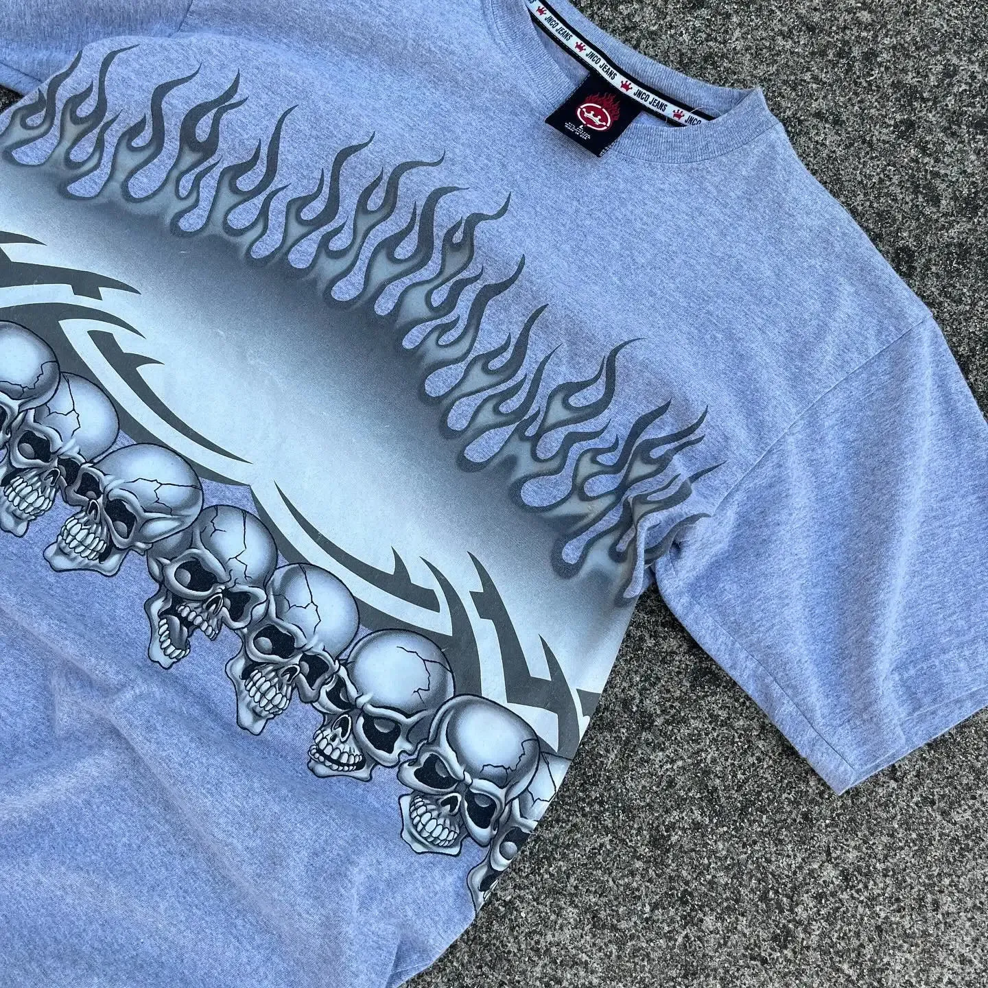 Wholesale JNCO Gothic Flame & Skull Print Oversized T Shirt 