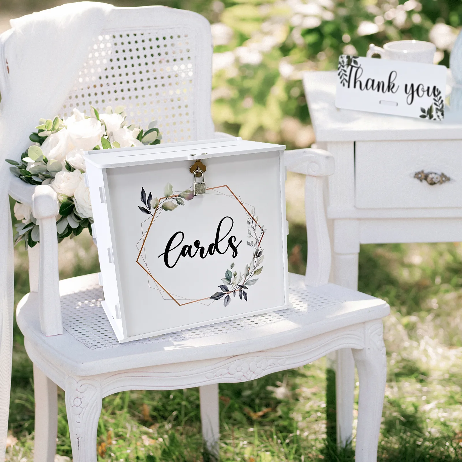 White Wedding Card Box with Lock, PVC Gift Card Box for Wedding ...