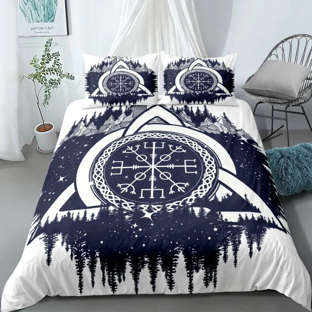 DHgate Ethnic Celtic Helm of Awe Pattern Bedding Set 100 Cotton Black White Celtic Symbol Print Duvet Cover Set for Adults and Kids Home Garden