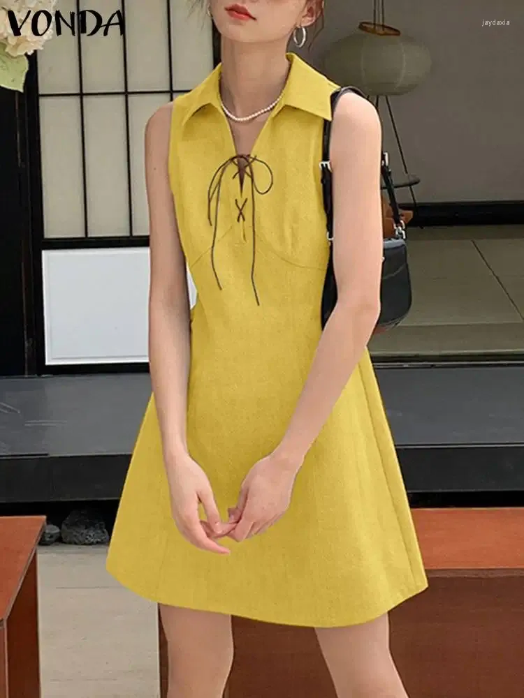 Casual Sleeveless Tank Dress Women Summer Lapel Turn-down Collar A-Line  Floor-Length Sundress from Dhgate Basic & Casual Dresses - price 20.5
