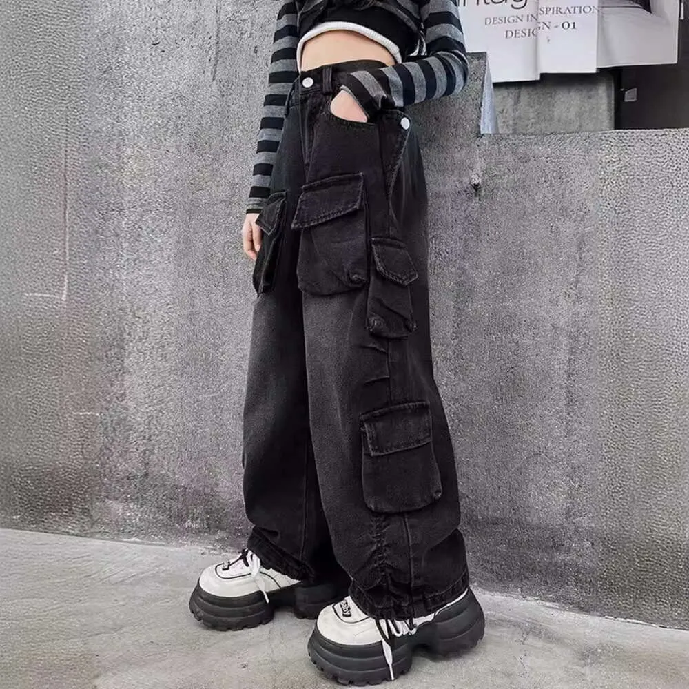 DHgate.com:Spring Loose Cargo Jeans for Girls, Elastic Waist