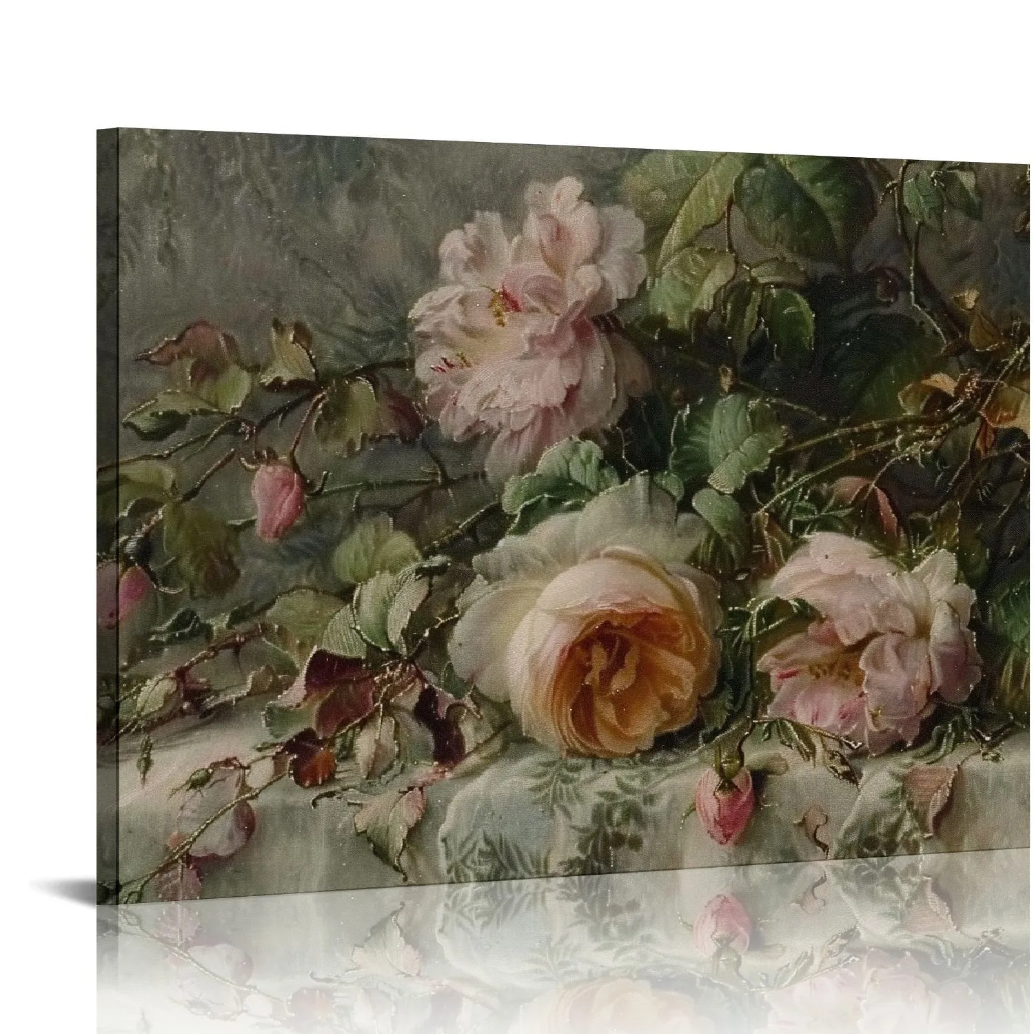 絵画 アンティーク Vintage Flower Framed Wall Art Canvas Print 20x16 Inch Mid Century