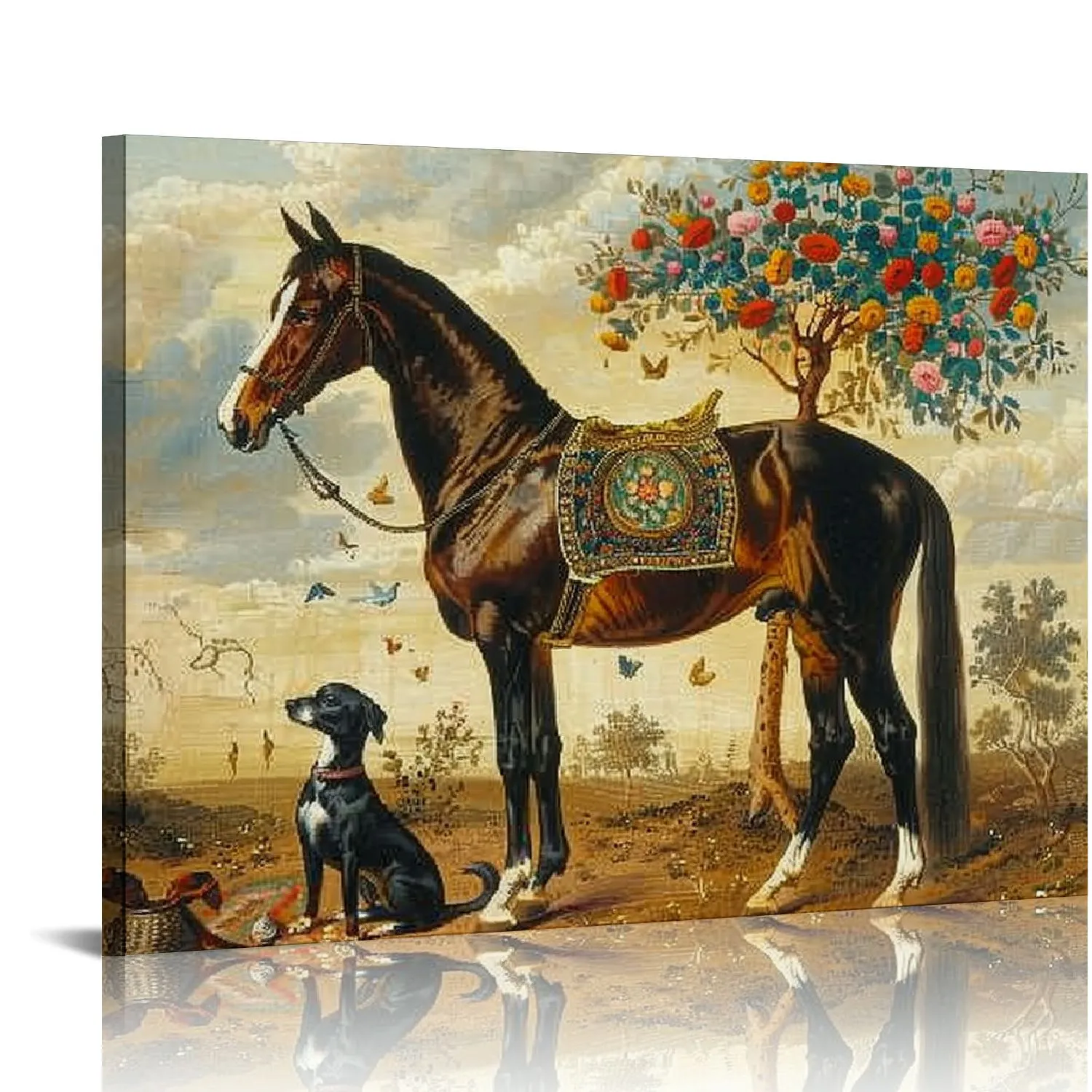 Rustic Horse Design Horse and Dog Picture Frame Wall Decor Rustic Farmhouse Canvas Wall Art ...