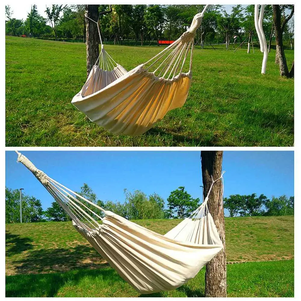Outdoor Double Camping Hammock Canvas Fabric Swinging Bed for Travel Hiking H240530 CZ5X
