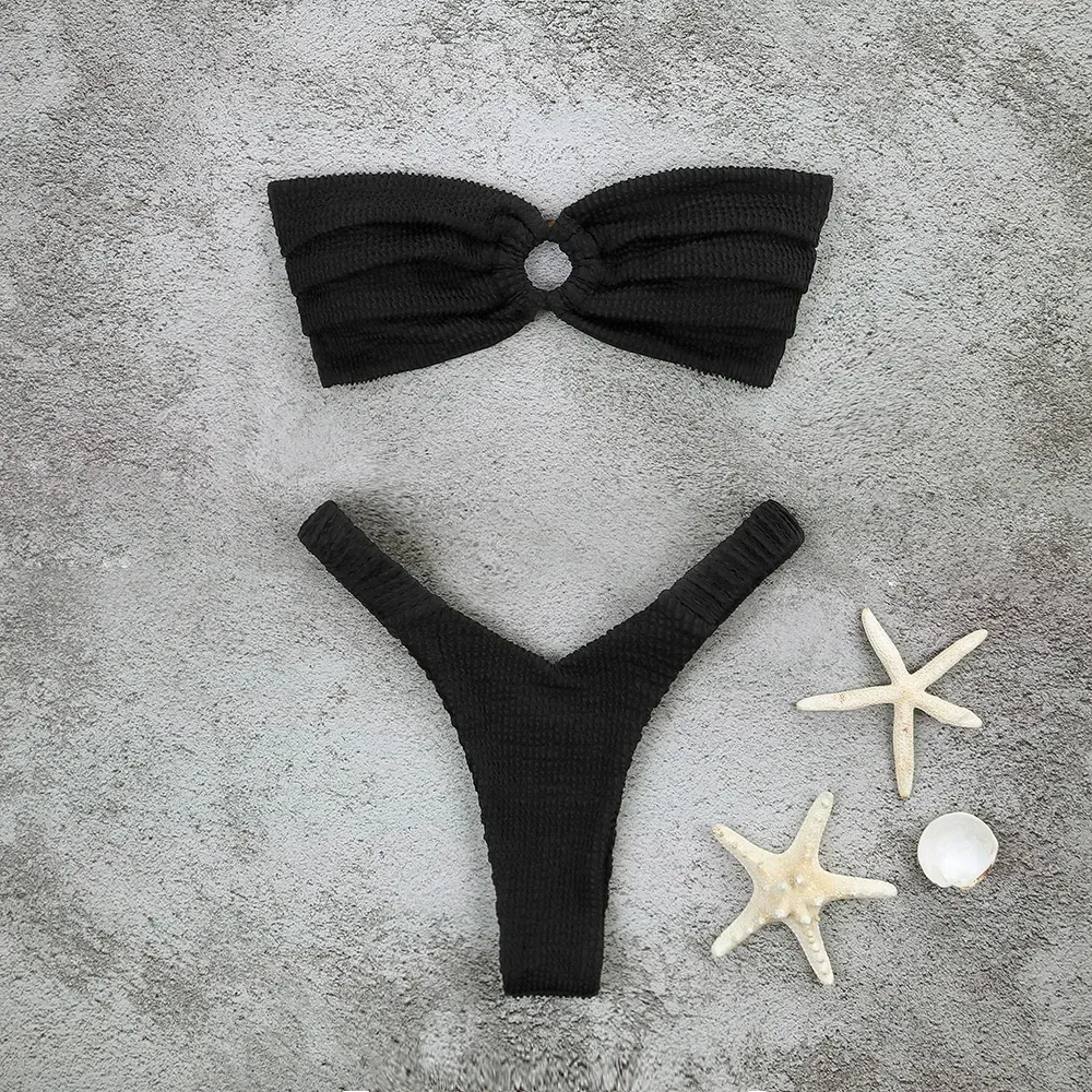 2025 Push Up Black Bandeau Bikini Set Sexy Brazilian Swimwear With ...