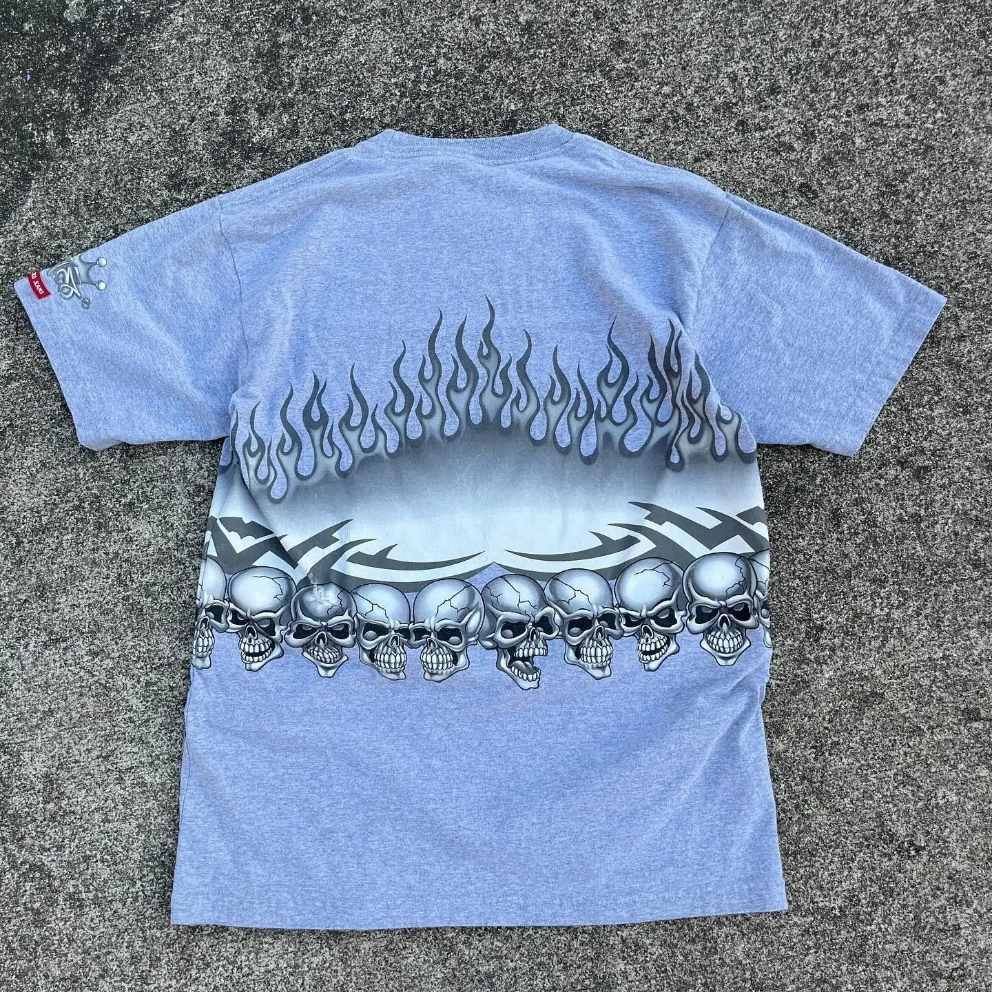 Wholesale JNCO Gothic Flame & Skull Print Oversized T Shirt 