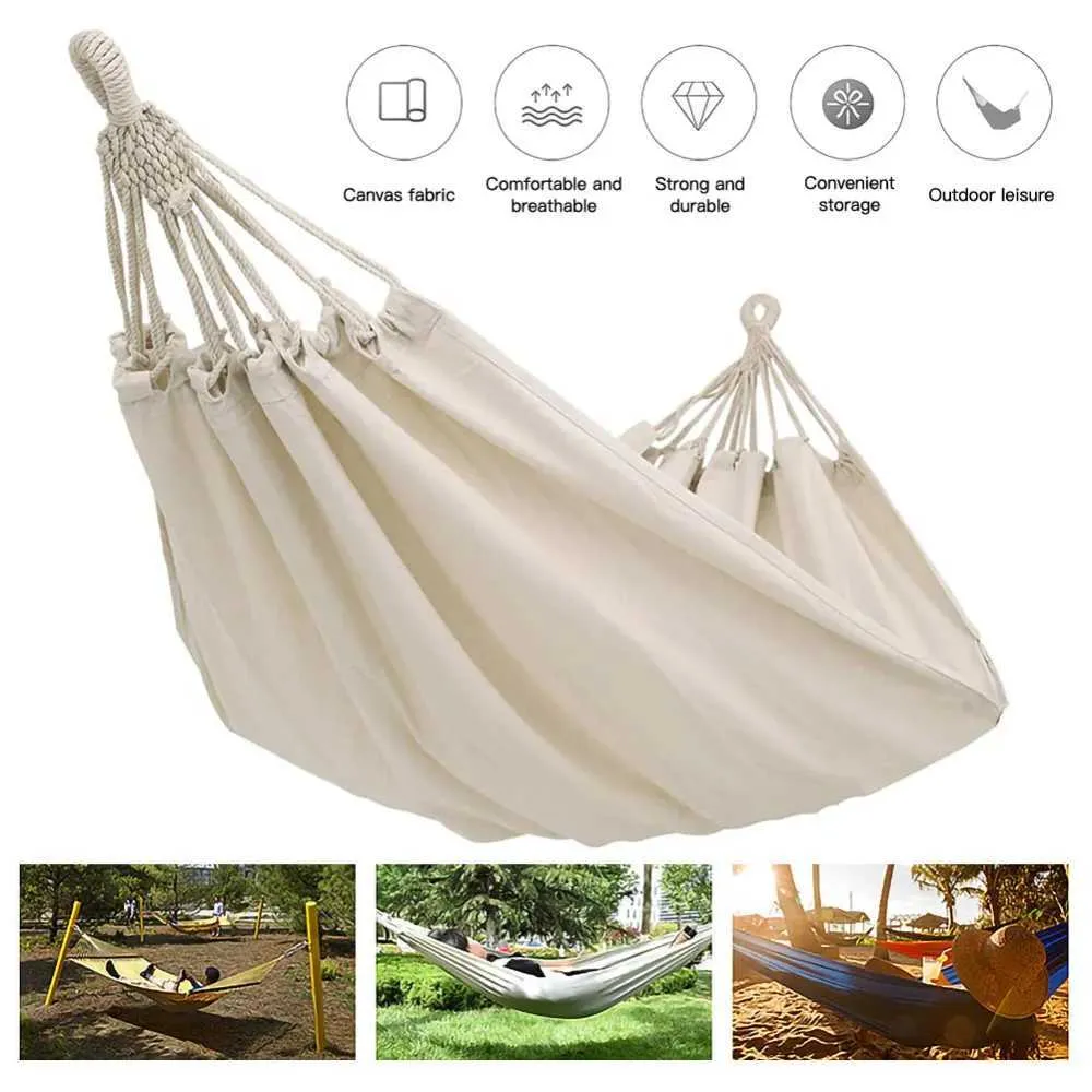 Premium Portable Double Hammock Canvas Fabric Swing Bed for Indoor Outdoor Relaxation