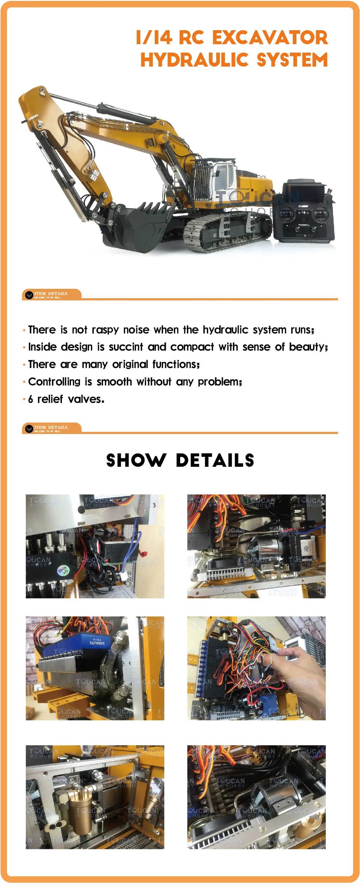 HUINA 1/14 RC Excavator Toy - 22 Channel Remote Control Construction Model With Lights & Sound