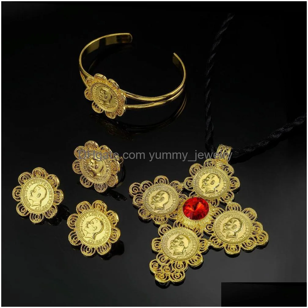 14K Yellow Gold Lady Liberty Coin Set With Rope Frame Argos Necklace Earring Sets Red Ruby Bracelet And Ring Lady Jewelry Set From Yummy jewelry 22.77 DHgate.Com