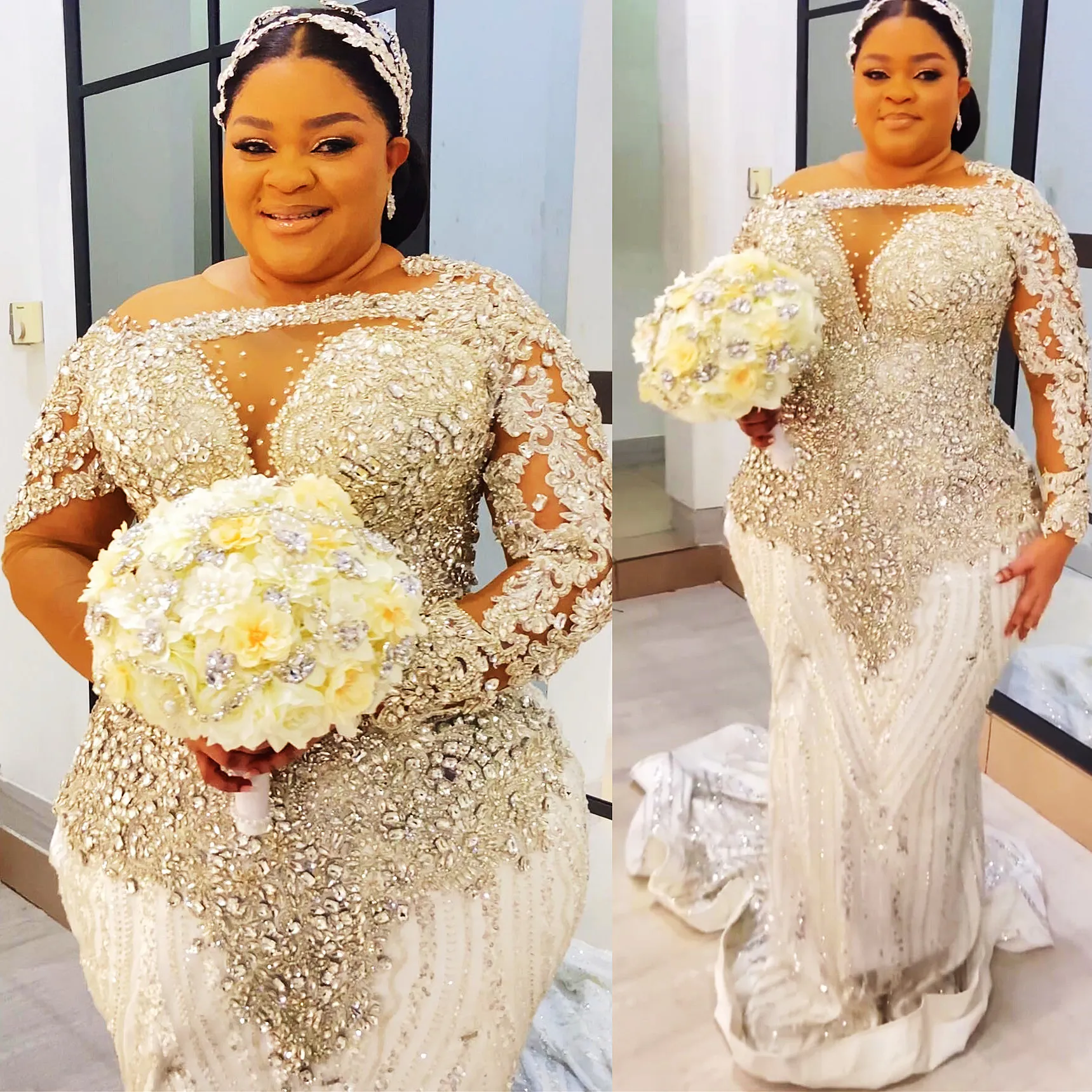 Luxurious Plus Size Plus Mermaid Wedding Dress With Beaded Crystals And Sequins Arabic Aso Ebi Bridal Gown ZJ202 For 2022 From Chic cheap 363.71 DHgate.Com