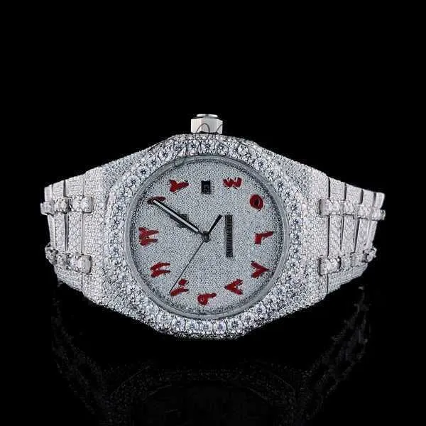 Luxury VVS Moissanite Iced Out Cuban Watch in Red: Personalized Hip Hop  Jewelry