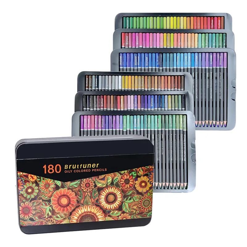 180-Piece Colored Pencil Set with 2B Soft Core Oil-Based Leads in